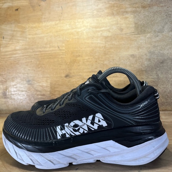 Hoka One One Bondi 7 CUSHIONED Womens Size 8 Running Shoes Sneakers Black - Picture 4 of 12